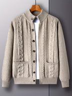 Cable Knit Cardigan Black Men's Button-Front Sweater with Pockets – Casual, Office, Holiday, Gift