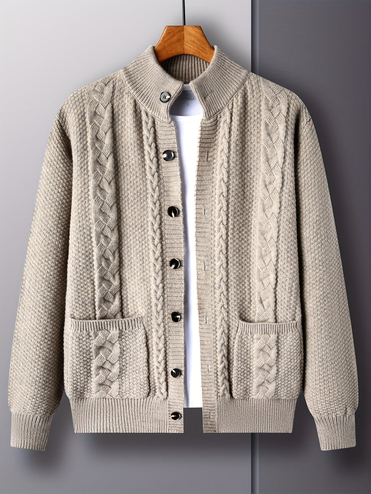 Cable Knit Cardigan Black Men's Button-Front Sweater with Pockets – Casual, Office, Holiday, Gift