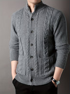 Cable Knit Cardigan Black Men's Button-Front Sweater with Pockets – Casual, Office, Holiday, Gift