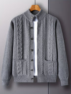 Cable Knit Cardigan Black Men's Button-Front Sweater with Pockets – Casual, Office, Holiday, Gift