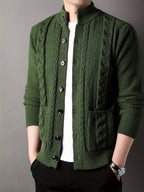 Cable Knit Cardigan Black Men's Button-Front Sweater with Pockets – Casual, Office, Holiday, Gift