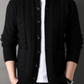 Cable Knit Cardigan Black Men's Button-Front Sweater with Pockets – Casual, Office, Holiday, Gift