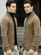 Cable Knit Cardigan Black Men's Button-Up Sweater – Casual, Office, Autumn Layering, Gift
