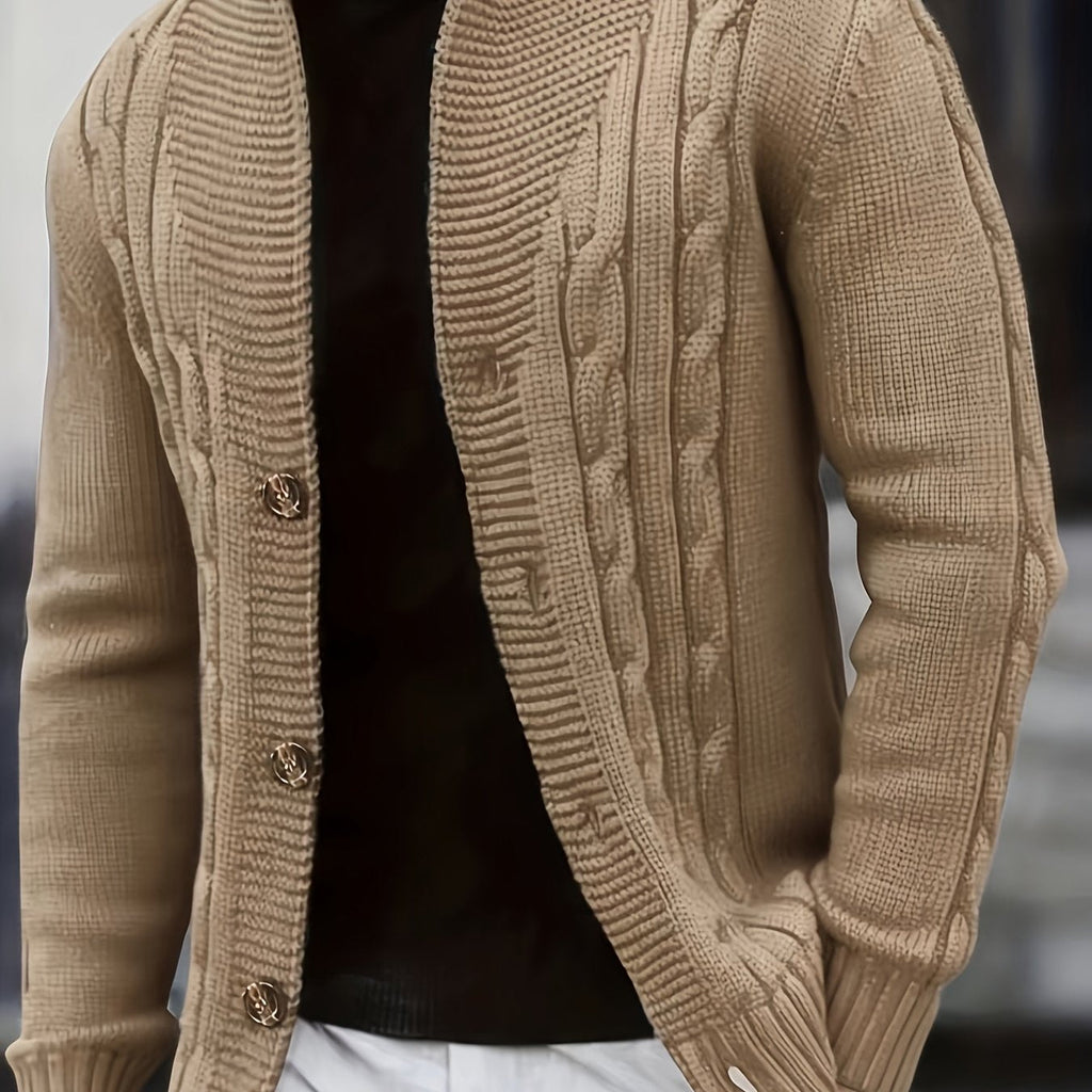 Cable Knit Cardigan Black Men's Button-Up Sweater – Casual, Office, Autumn Layering, Gift