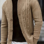 Cable Knit Cardigan Black Men's Button-Up Sweater – Casual, Office, Autumn Layering, Gift