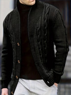 Cable Knit Cardigan Black Men's Button-Up Sweater – Casual, Office, Autumn Layering, Gift