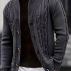 Cable Knit Cardigan Black Men's Button-Up Sweater – Casual, Office, Autumn Layering, Gift