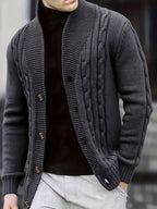 Cable Knit Cardigan Black Men's Button-Up Sweater – Casual, Office, Autumn Layering, Gift