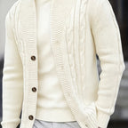 Cable Knit Cardigan Black Men's Button-Up Sweater – Casual, Office, Autumn Layering, Gift