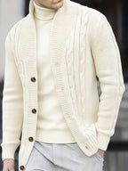 Cable Knit Cardigan Black Men's Button-Up Sweater – Casual, Office, Autumn Layering, Gift