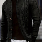 Cable Knit Cardigan Black Men's Button-Up Sweater – Casual, Office, Autumn Layering, Gift