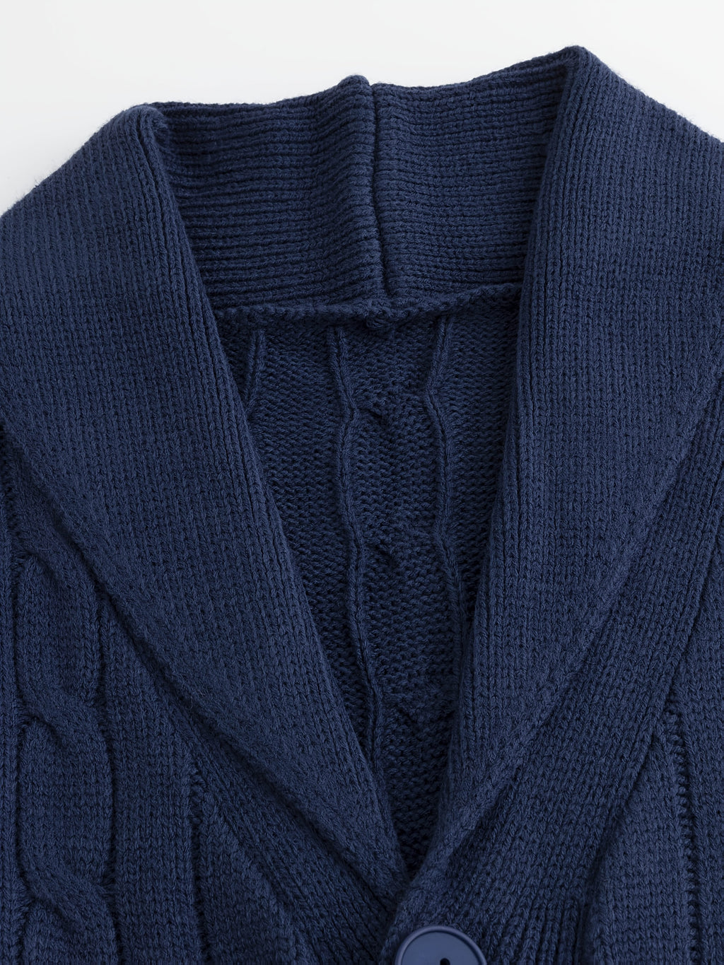 Cable Knit Cardigan Shawl Collar Men's Button-Up Sweater Navy Blue – Office, Casual, Smart Layering