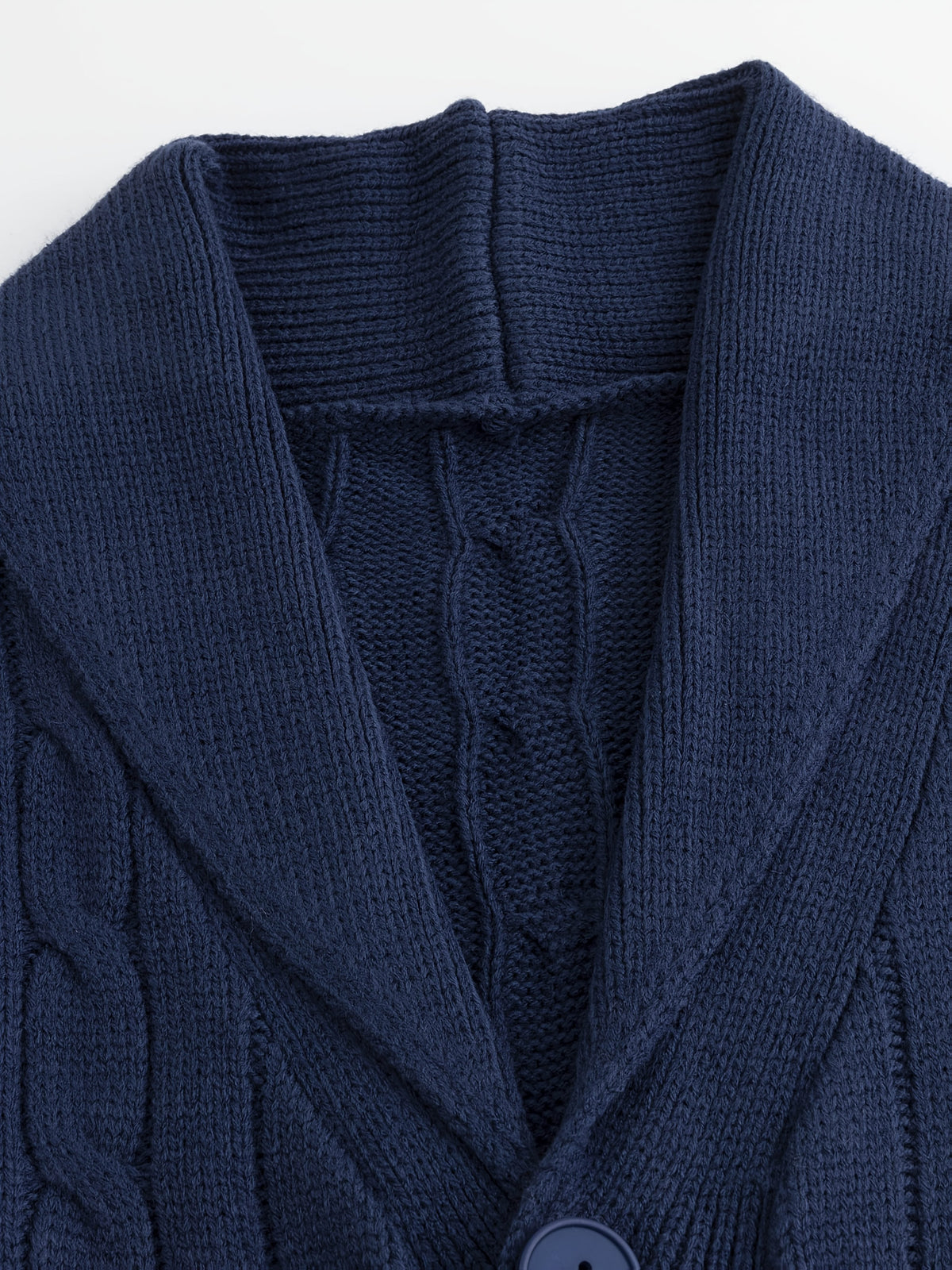 Cable Knit Cardigan Shawl Collar Men's Button-Up Sweater Navy Blue – Office, Casual, Smart Layering