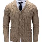 Cable Knit Cardigan Shawl Collar Men's Button-Up Sweater Navy Blue – Office, Casual, Smart Layering