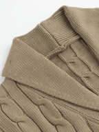 Cable Knit Cardigan Shawl Collar Men's Button-Up Sweater Navy Blue – Office, Casual, Smart Layering