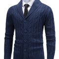 Cable Knit Cardigan Shawl Collar Men's Button-Up Sweater Navy Blue – Office, Casual, Smart Layering