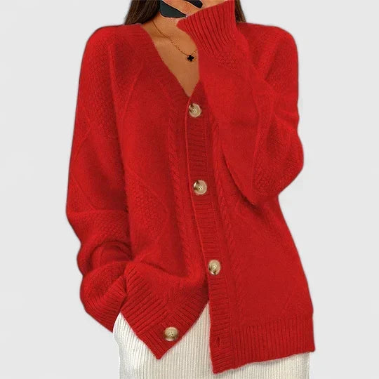 Cable Knit Cardigan Women's Beige V-Neck Button-Up Jumper – Casual, Office, Holiday Gift