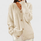 Cable Knit Cardigan Women's Beige V-Neck Button-Up Jumper – Casual, Office, Holiday Gift