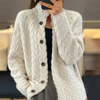 Cable Knit Cardigan Women's Cream Button-Up Sweater – Casual, Office, Holiday, Gift