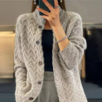 Cable Knit Cardigan Women's Cream Button-Up Sweater – Casual, Office, Holiday, Gift