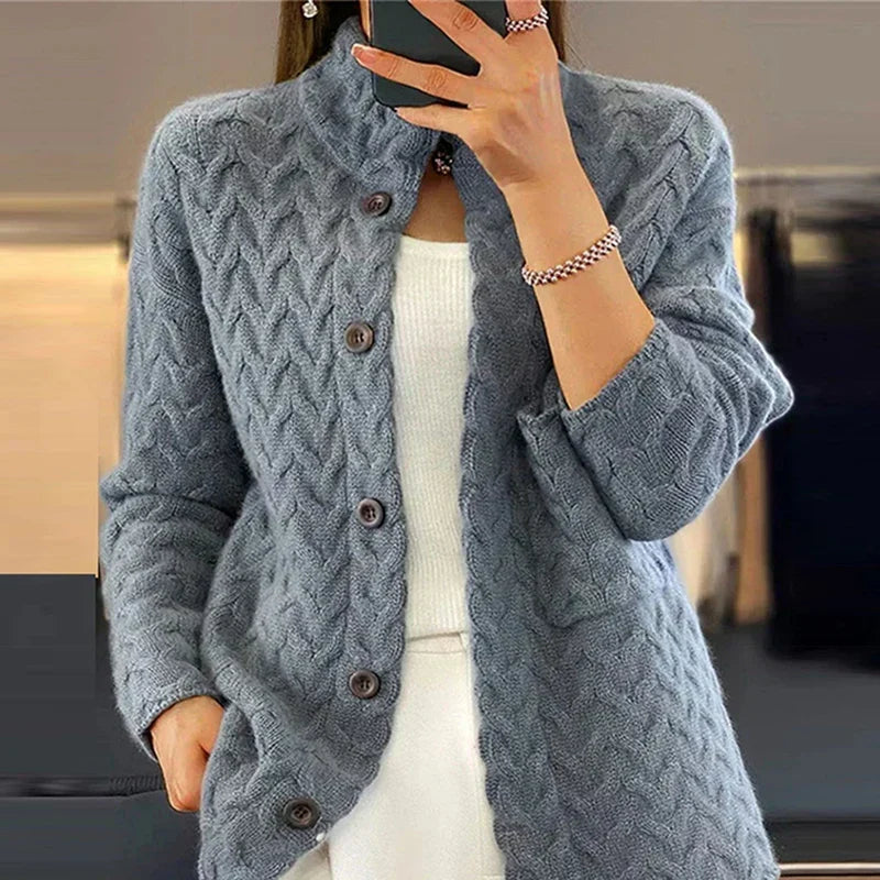 Cable Knit Cardigan Women's Cream Button-Up Sweater – Casual, Office, Holiday, Gift
