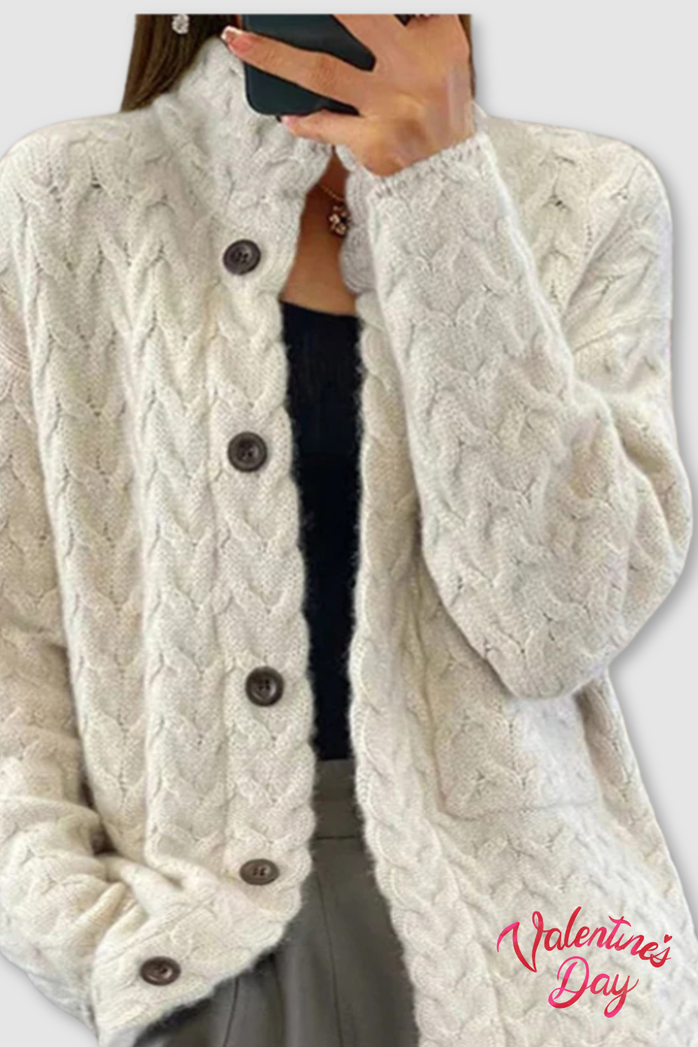 Cable Knit Cardigan Women's Cream Button-Up Sweater – Casual, Office, Holiday, Gift