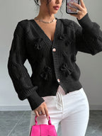 Cable Knit Cardigan Women's Pink Bow-Detail V-Neck Button-Up Sweater – Casual, Office, Holiday, Gift