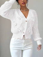 Cable Knit Cardigan Women's Pink Bow-Detail V-Neck Button-Up Sweater – Casual, Office, Holiday, Gift