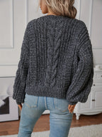 Cable Knit Jumper Chunky Women's V-Neck Charcoal Grey – Casual, Office, Holiday, Gift