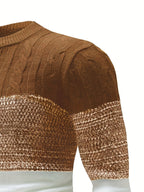 Cable Knit Jumper Colour-Block Navy White Men's Crew Neck – Casual, Office, Winter, Gift
