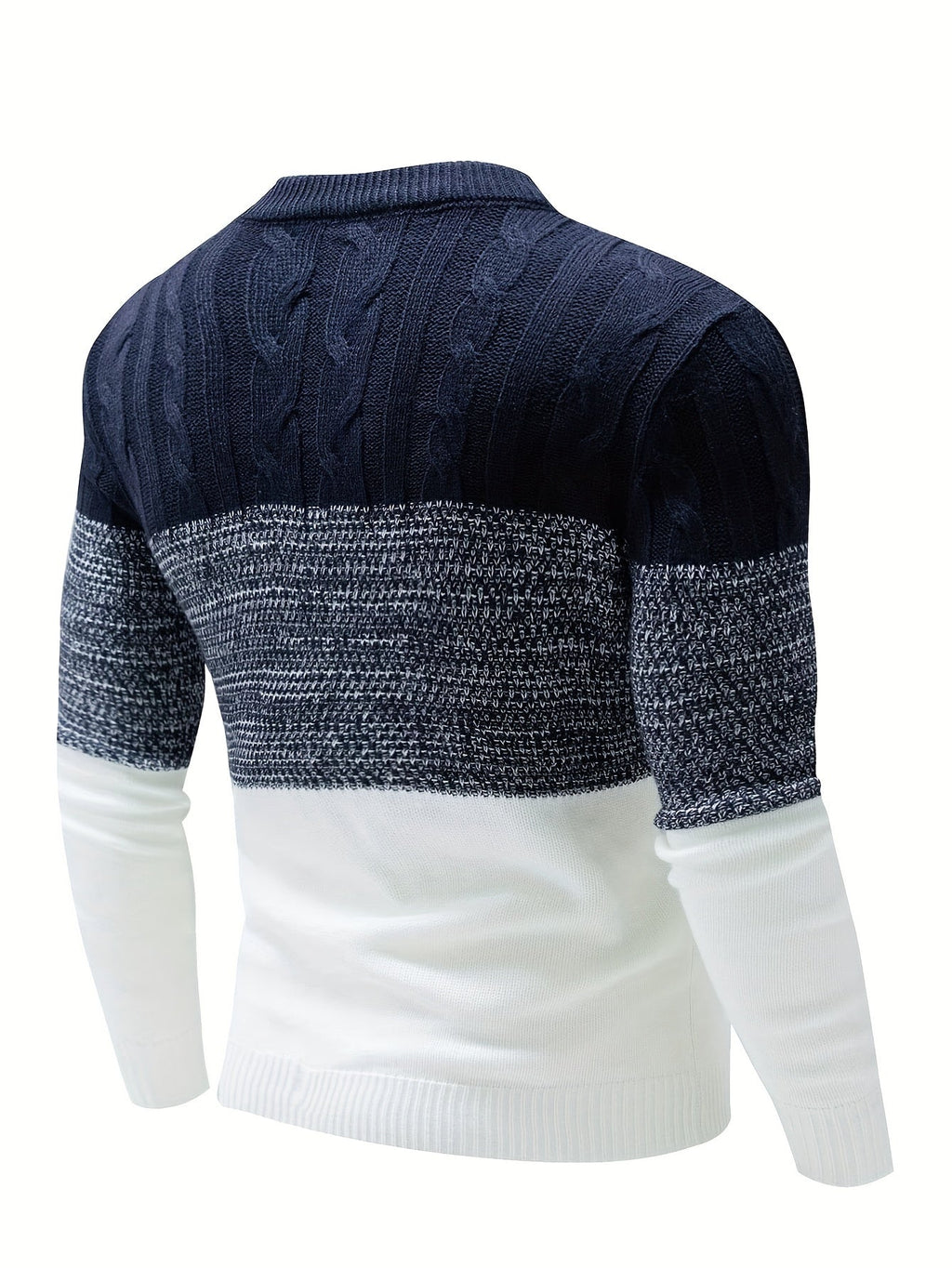 Cable Knit Jumper Colour-Block Navy White Men's Crew Neck – Casual, Office, Winter, Gift