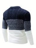 Cable Knit Jumper Colour-Block Navy White Men's Crew Neck – Casual, Office, Winter, Gift