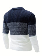 Cable Knit Jumper Colour-Block Navy White Men's Crew Neck – Casual, Office, Winter, Gift