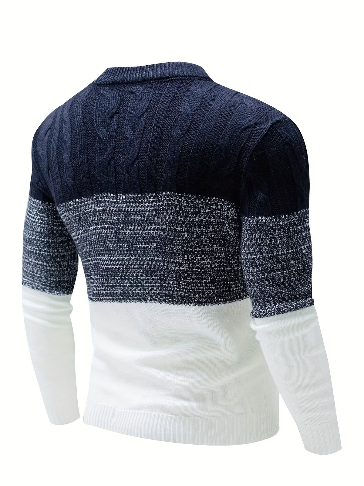 Cable Knit Jumper Colour-Block Navy White Men's Crew Neck – Casual, Office, Winter, Gift