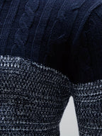 Cable Knit Jumper Colour-Block Navy White Men's Crew Neck – Casual, Office, Winter, Gift