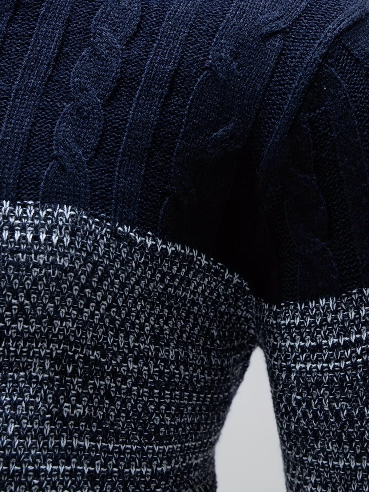 Cable Knit Jumper Colour-Block Navy White Men's Crew Neck – Casual, Office, Winter, Gift