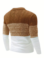 Cable Knit Jumper Colour-Block Navy White Men's Crew Neck – Casual, Office, Winter, Gift