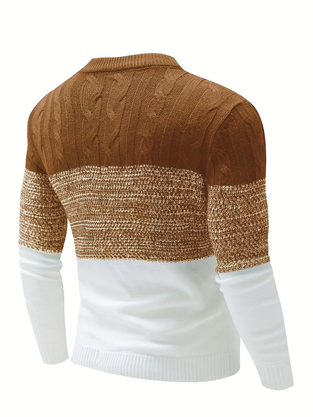 Cable Knit Jumper Colour-Block Navy White Men's Crew Neck – Casual, Office, Winter, Gift