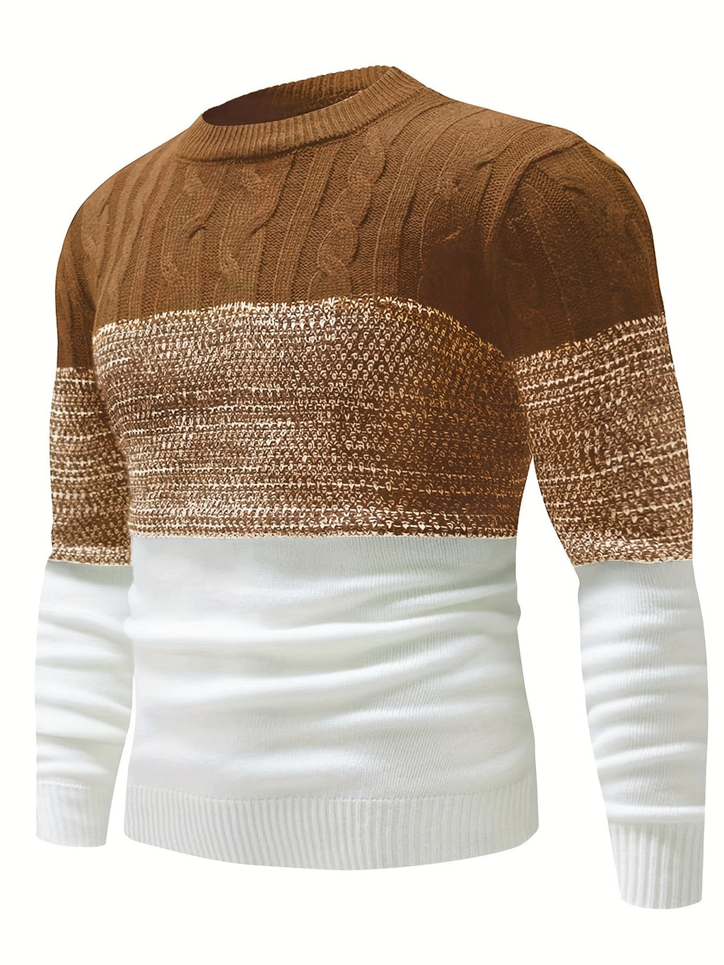 Cable Knit Jumper Colour-Block Navy White Men's Crew Neck – Casual, Office, Winter, Gift