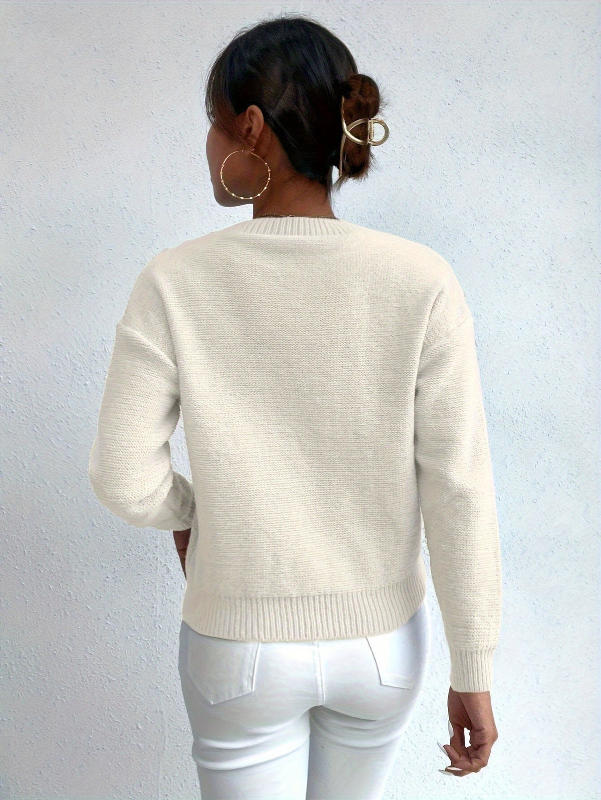 Cable Knit Jumper Pink Long Sleeve Women's Chunky Pullover – Casual, Office · Werune