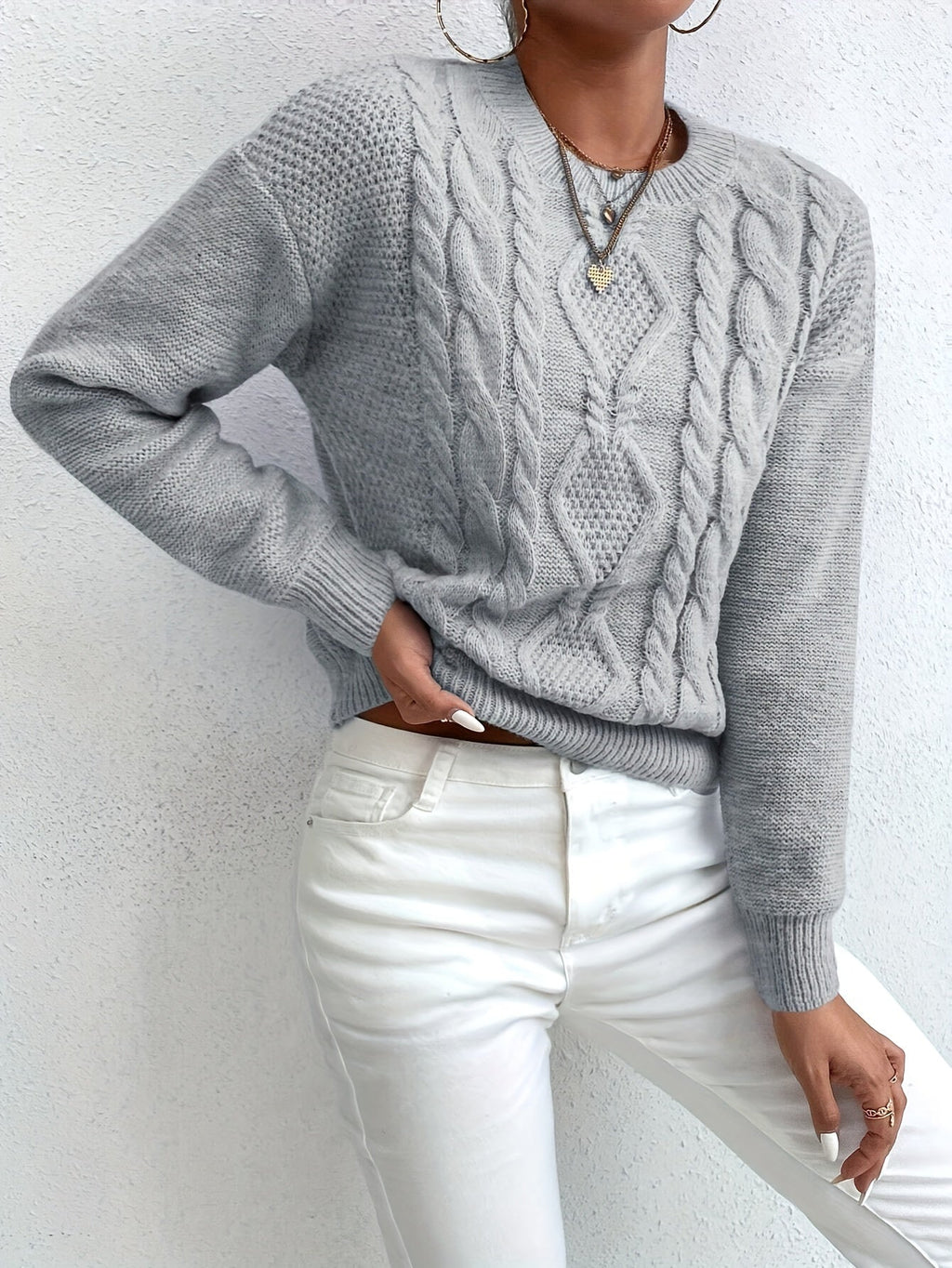 Cable Knit Jumper Pink Long Sleeve Women's Chunky Pullover – Casual, Office · Werune