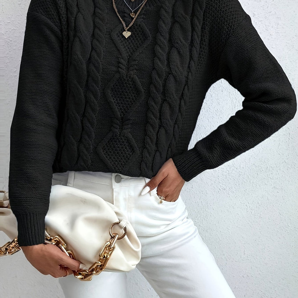 Cable Knit Jumper Pink Long Sleeve Women's Chunky Pullover – Casual, Office · Werune