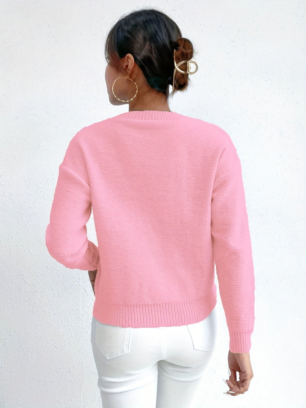 Cable Knit Jumper Pink Long Sleeve Women's Chunky Pullover – Casual, Office · Werune