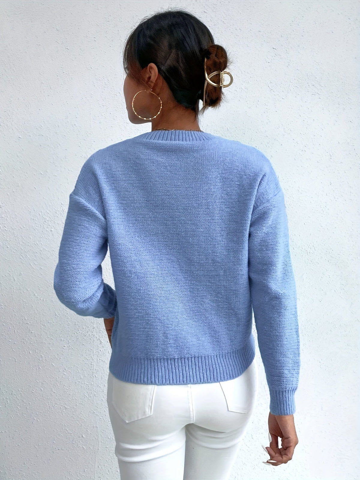 Cable Knit Jumper Pink Long Sleeve Women's Chunky Pullover – Casual, Office · Werune