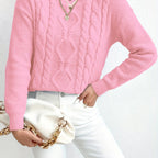 Cable Knit Jumper Pink Long Sleeve Women's Chunky Pullover – Casual, Office · Werune