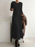 Cable-Knit Maxi Dress Long Sleeve Women's – Casual, Office, Holiday, Winter Layering