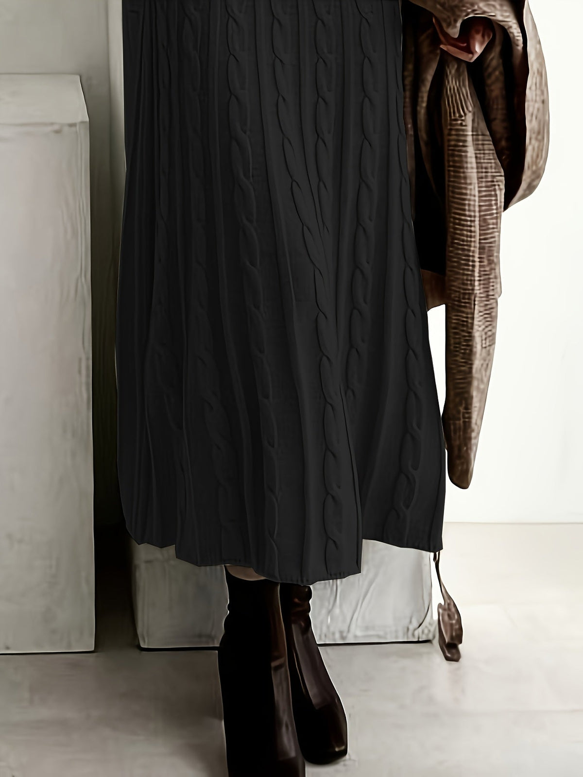 Cable-Knit Maxi Dress Long Sleeve Women's – Casual, Office, Holiday, Winter Layering