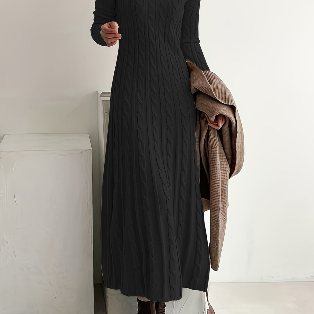 Cable-Knit Maxi Dress Long Sleeve Women's – Casual, Office, Holiday, Winter Layering