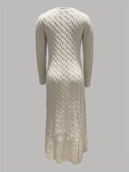 Cable-Knit Maxi Dress Long Sleeve Women's – Casual, Office, Holiday, Winter Layering