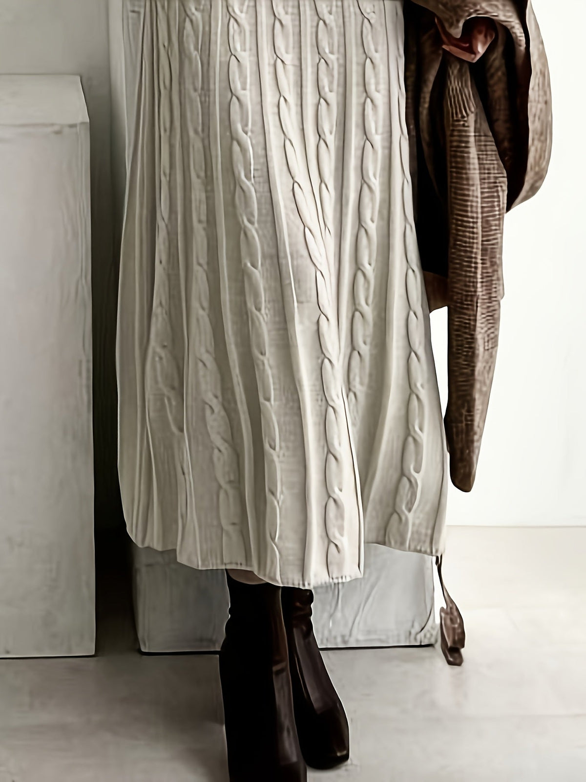 Cable-Knit Maxi Dress Long Sleeve Women's – Casual, Office, Holiday, Winter Layering